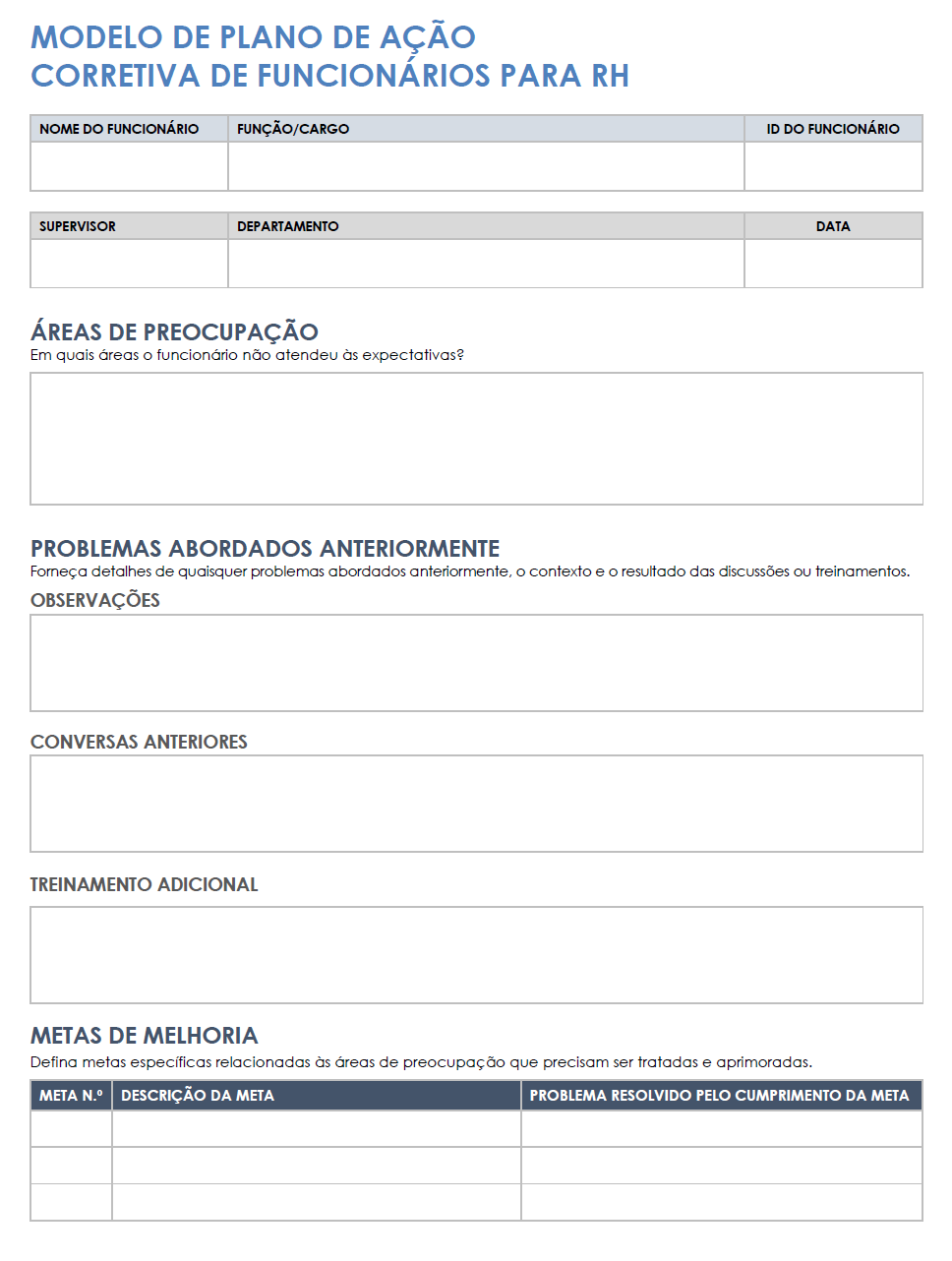 modelo de plano de ação corretiva para funcionários