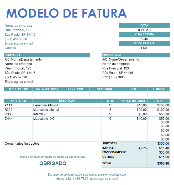 Modelo de fatura