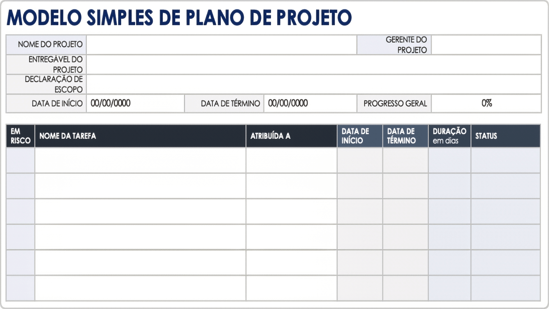  palavra de modelo de plano de projeto