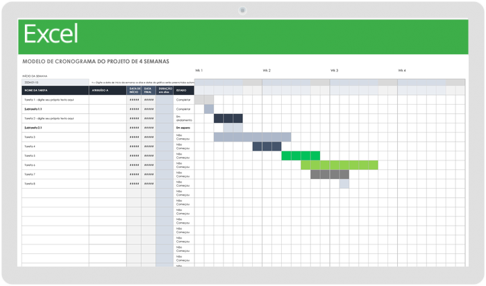 Modelo de cronograma de projeto de 4 semanas