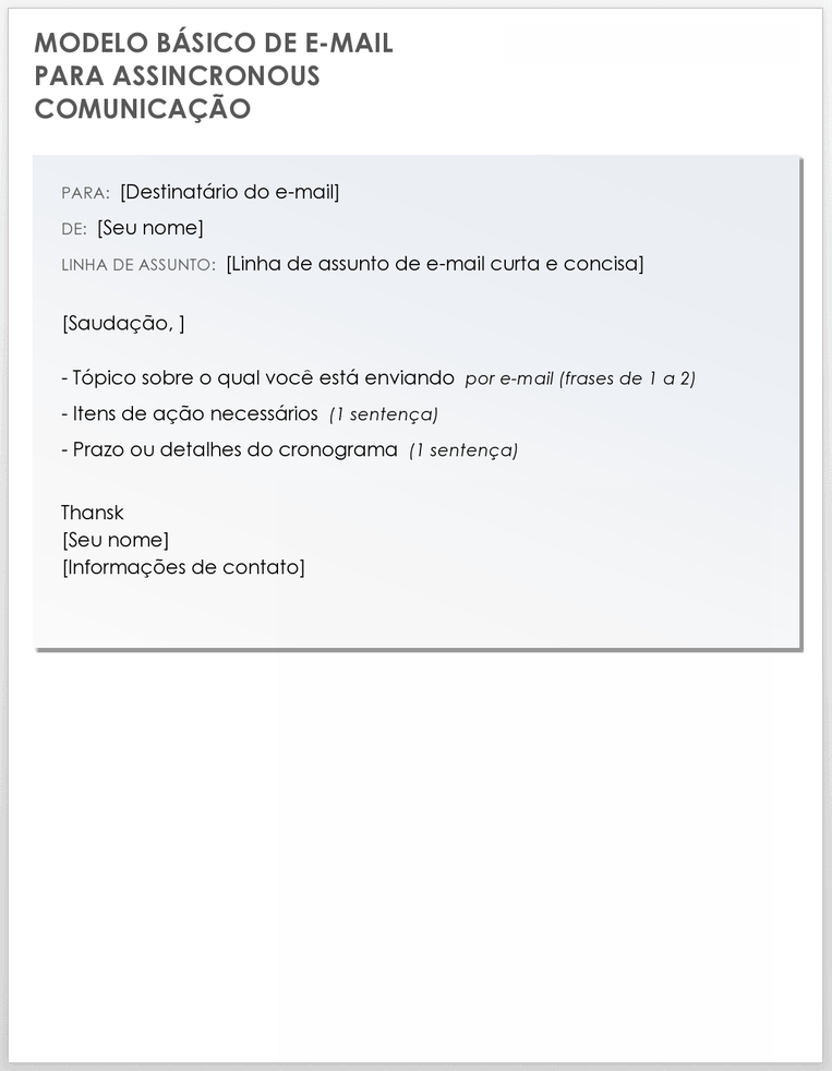 Modelo de e-mail básico para comunicação assíncrona