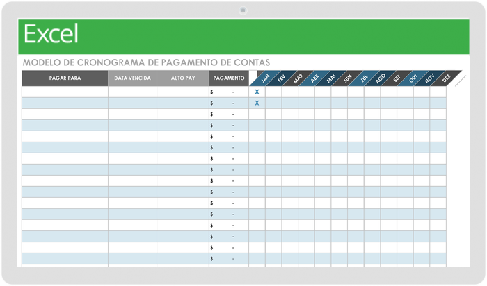 Modelo de Cronograma de Pagamento de Contas