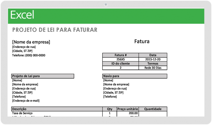  Modelo de fatura para fatura