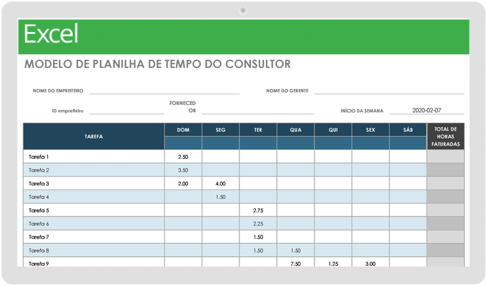  Modelo de quadro de horários do consultor