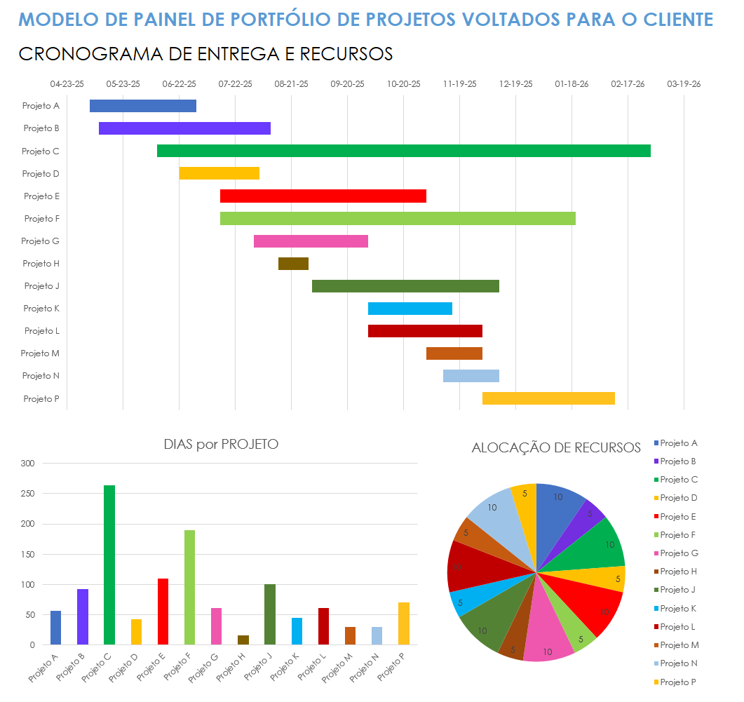 Painel do portfólio de projetos voltado para o cliente