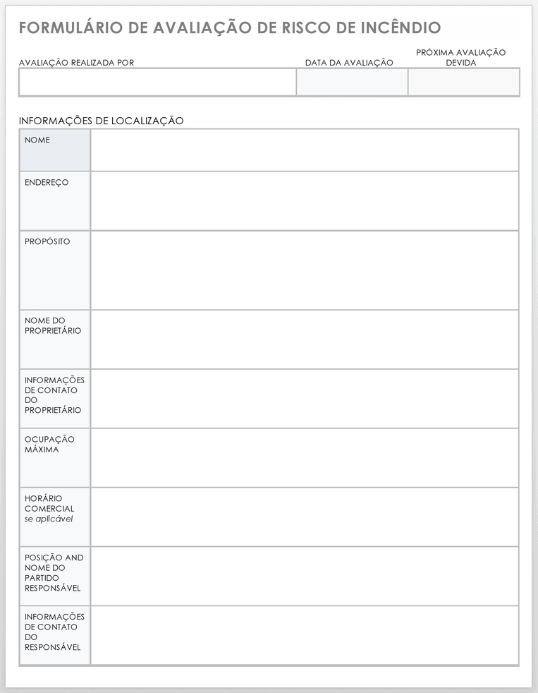 formulário de avaliação de risco de incêndio