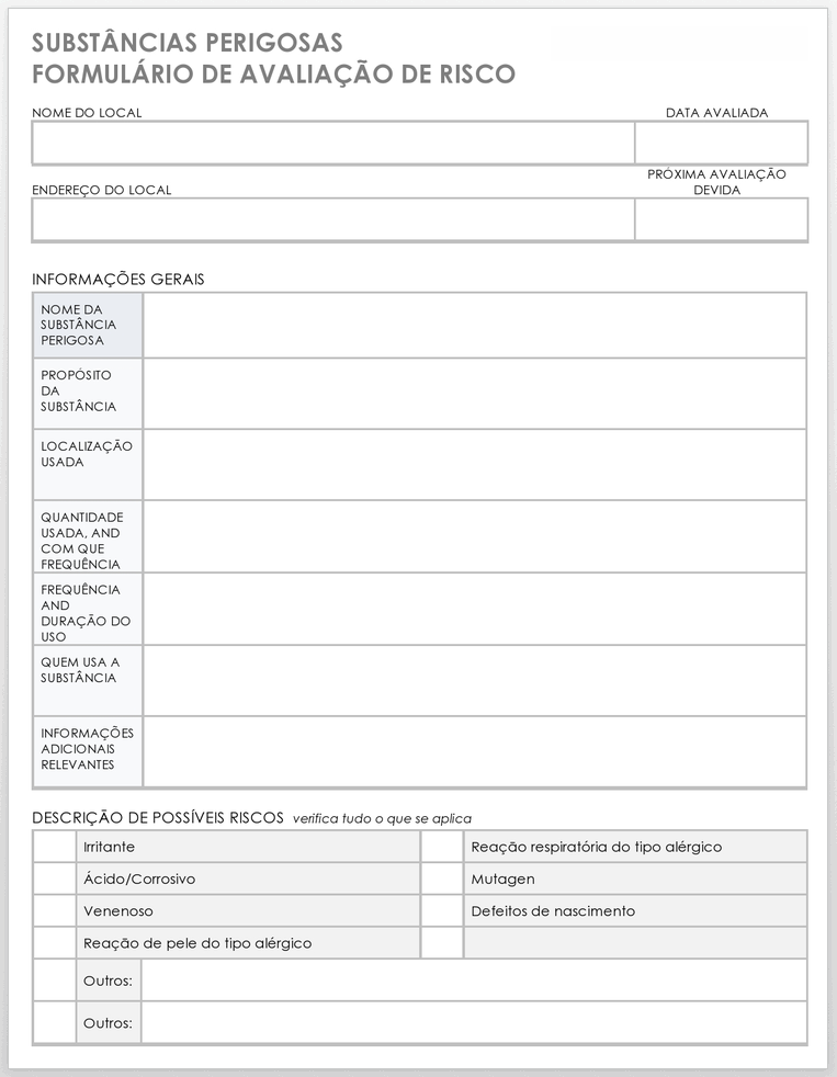 Formulario de avaliação de risco de substâncias perigosas