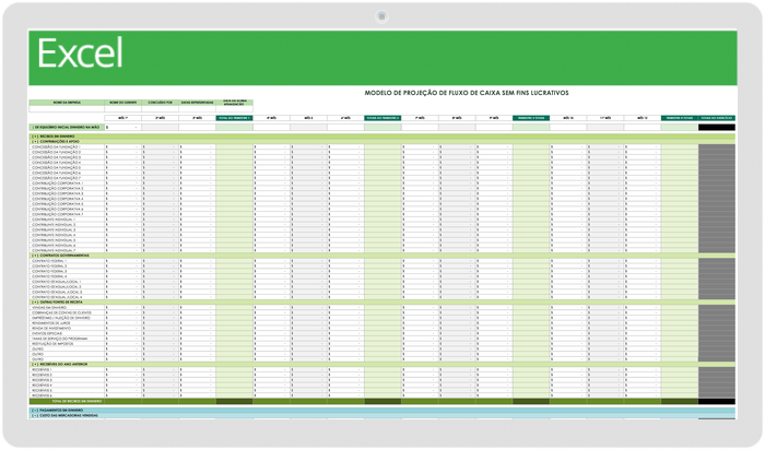 Modelo de projeção de fluxo de caixa sem fins lucrativos