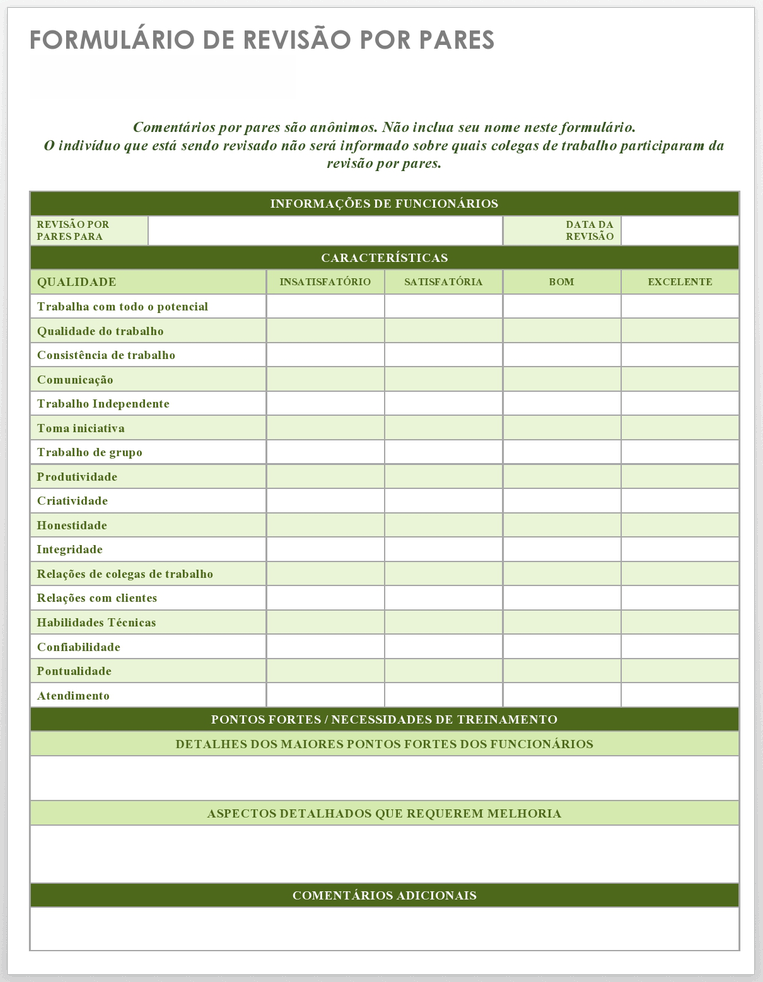 Modelo de formulário de revisão por pares