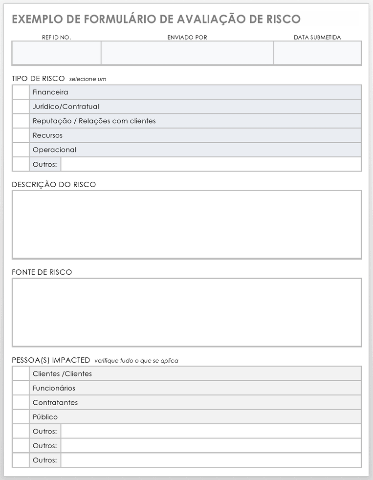 Amostro De formulário de avaliação de risco