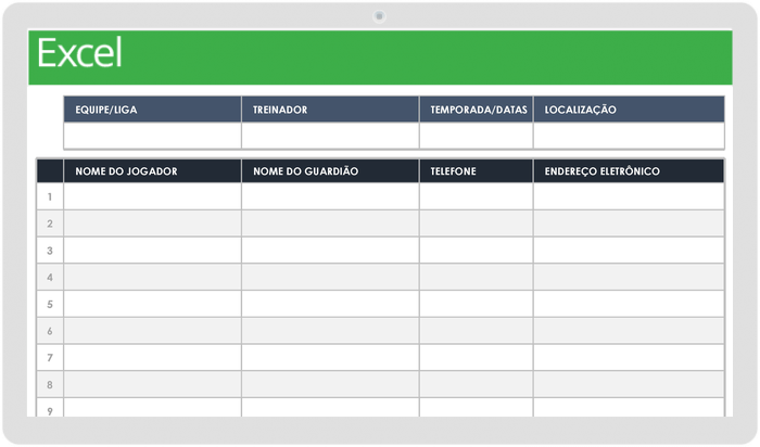 Modelo da lista de contatos da equipe esportiva