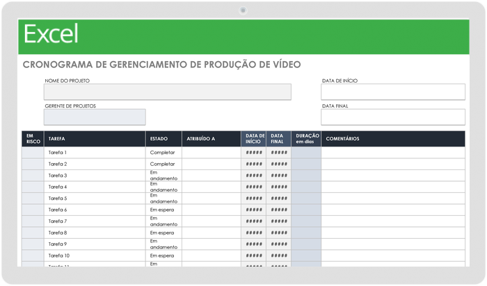  Modelo de linha do tempo de gerenciamento de produção de vídeo