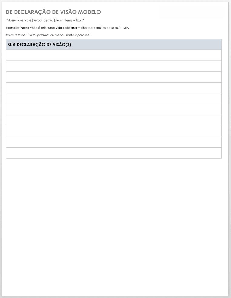 Modelo de Declaração de Visão