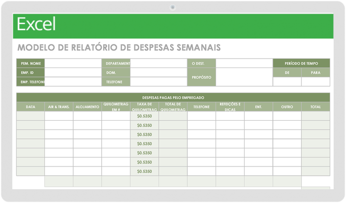 Modelo de Relatório de Despesas Semanal