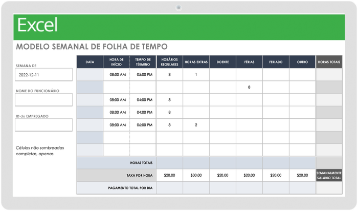 Modelo de quadro de horários semanal