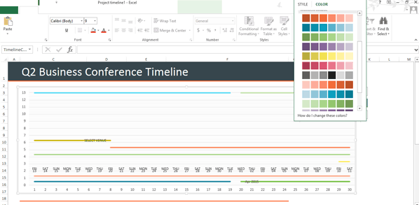 Altere as cores do cronograma no Excel